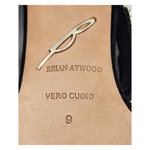 B BRIAN ATWOOD BFLORETO Suede Crystal Embellished Sandals T-Strap Black - Picture 14 of 14